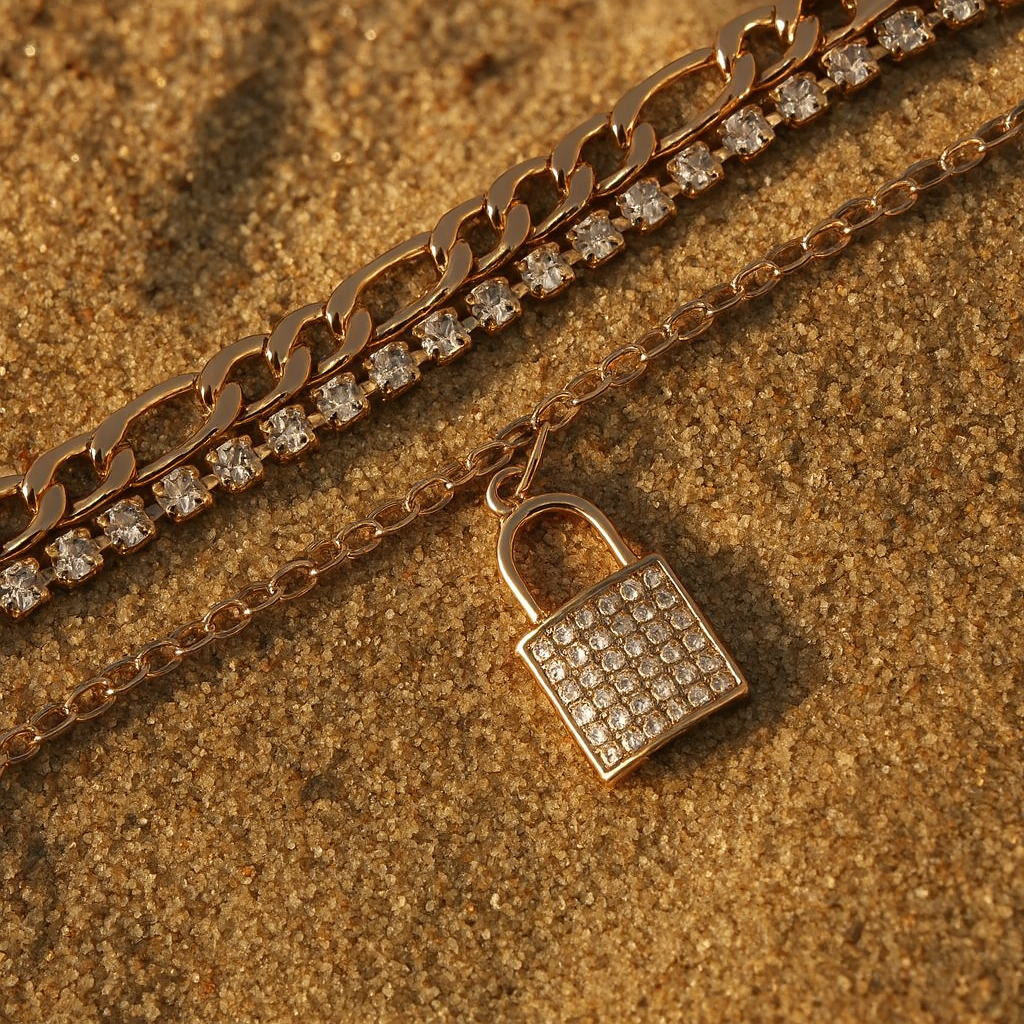Lock Charm Anklet Set