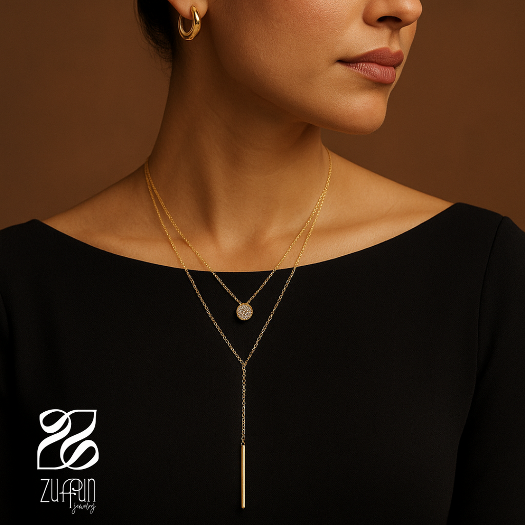Layered Lariat Necklace -Stainless Steel