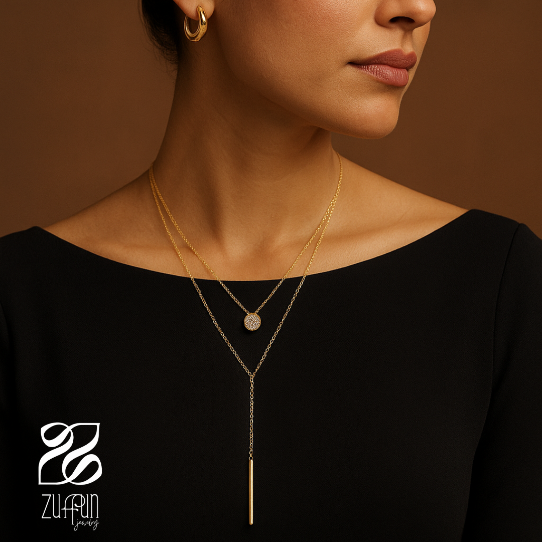 Layered Lariat Necklace -Stainless Steel
